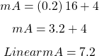  \[mA=\left ( 0.2 \right )16+4\]\[mA=3.2+4\]\[Linear mA=7.2\]