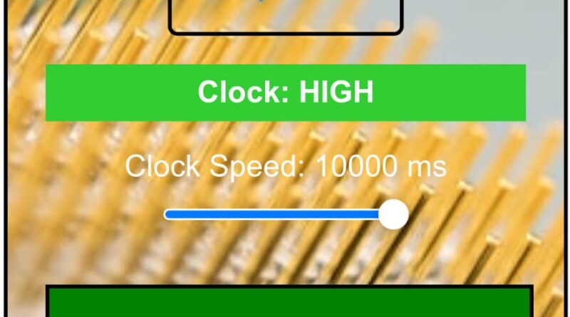 Simulated T Flip-Flop with high-level trigger, showing T input, clock signal, and toggling Q output during high clock state