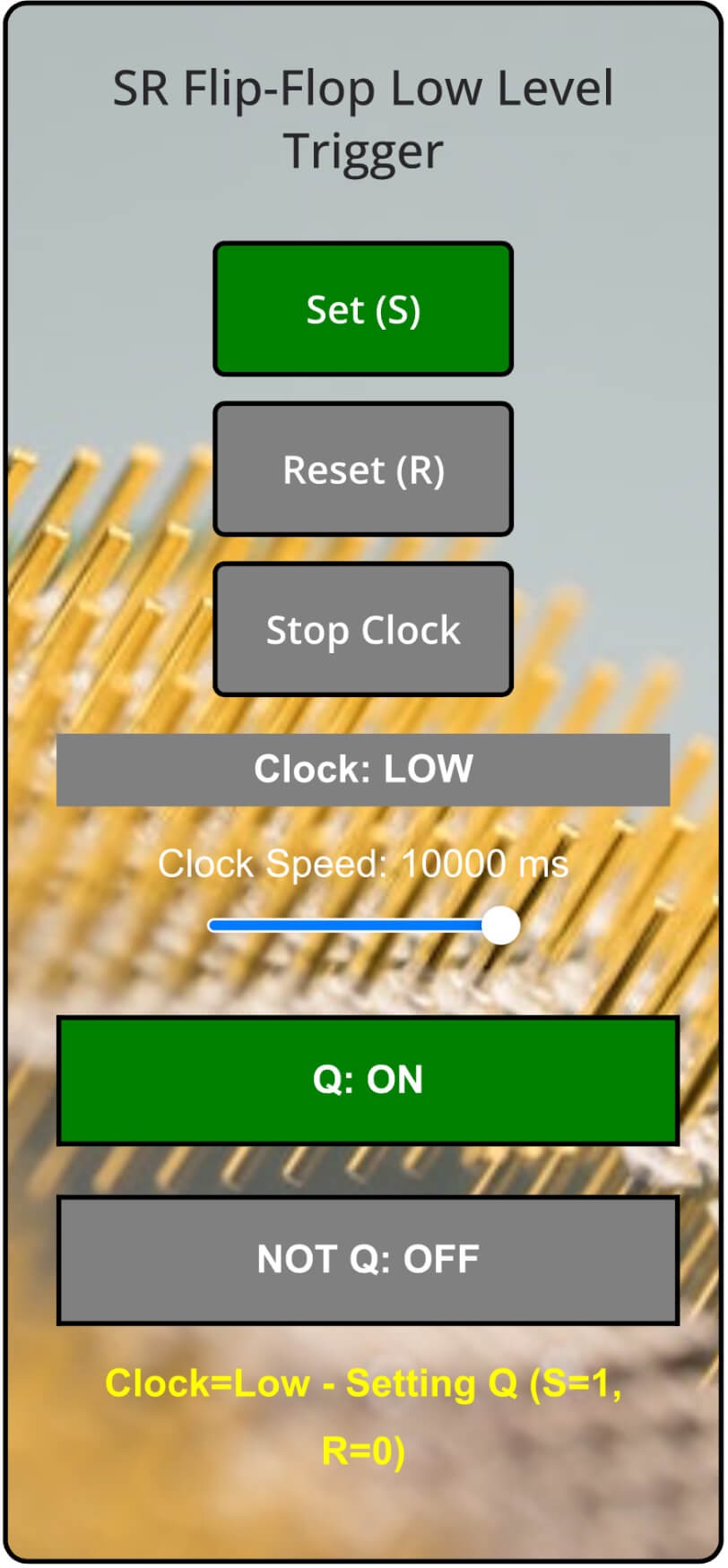 SR FlipFlop Low Level Simulator – Visualize Set Reset Logic Easily