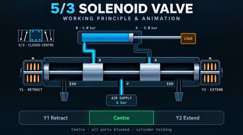 5/3 Solenoid Valve Working Animation & Pneumatic Simulator